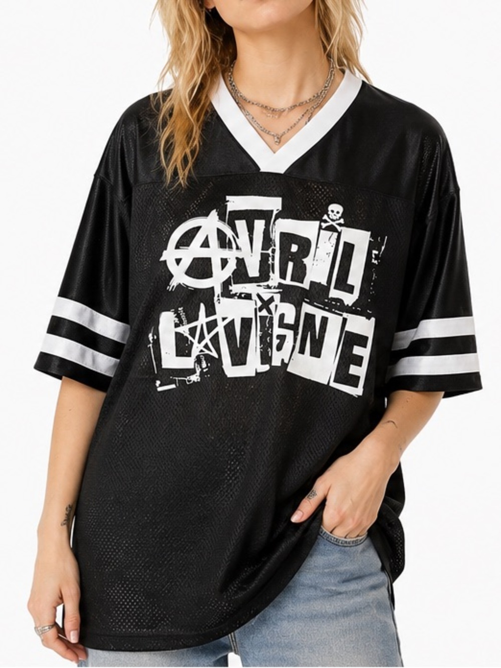 Avril Lavigne Greatest Hits Tour Black Mesh Jersey Shirt XL Skate Punk